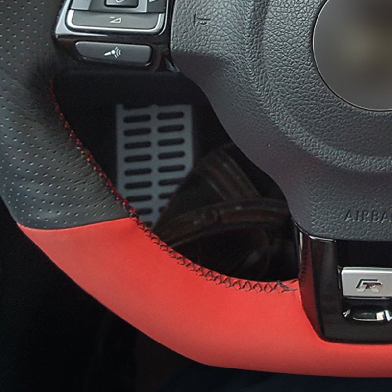 Loncky Auto Custom Fit OEM Black Genuine Leather Black Red Suede Steering Wheel Cover for 2010